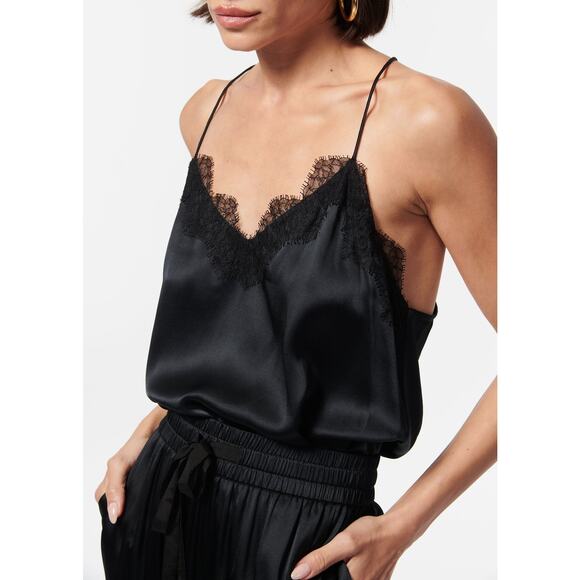 Black CAMI NYC Racer Back Lace Trimmed Silk Charmeuse Cami XS - Picture 1 of 10